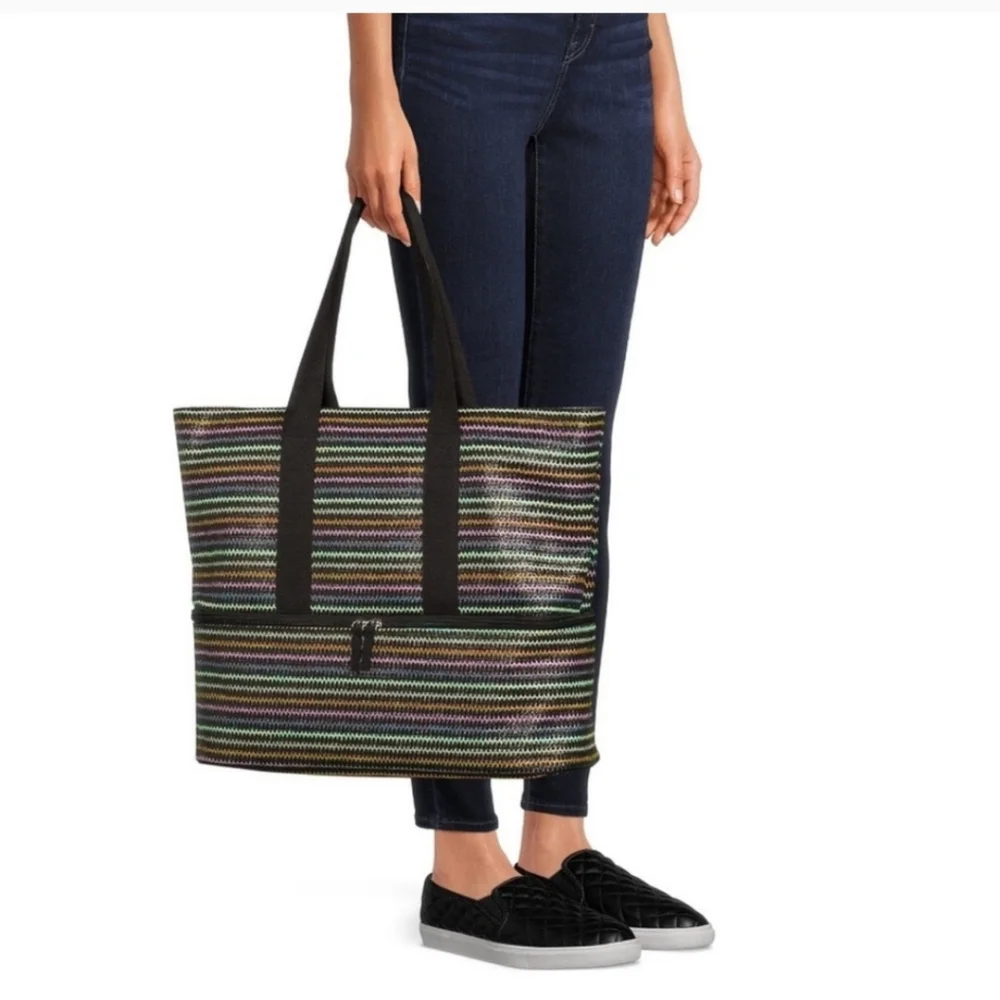 No Boundaries Striped Beach Tote with Bottom Cooler